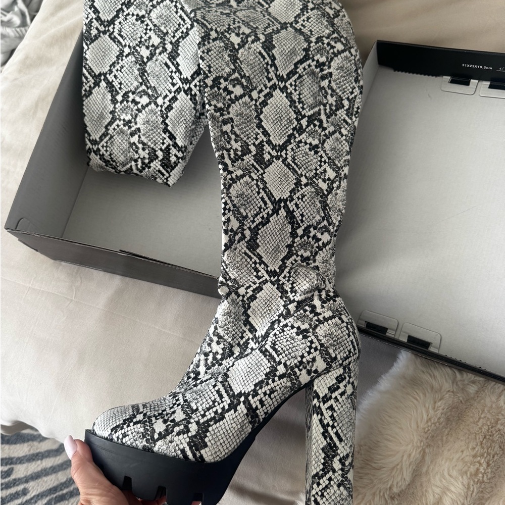 Snakeskin knee high  Platform Boots